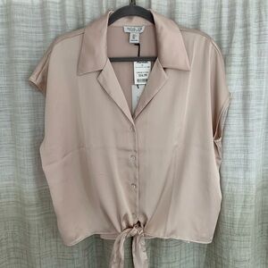 NEW Rachel Zoe Large Silky Champagne Button Down Blouse